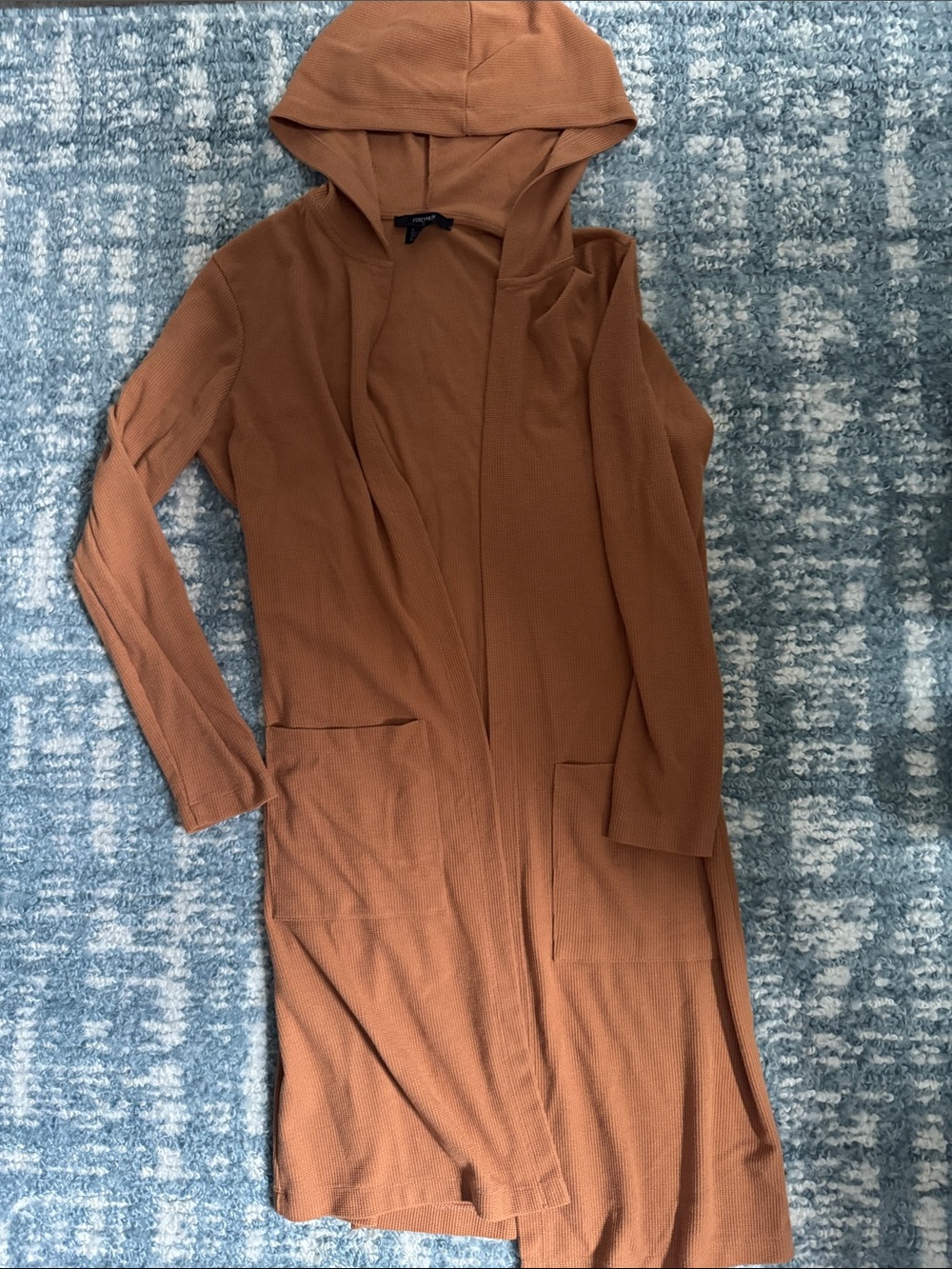 Forever 21 Hooded Open-Front Long Cardigan in Rust